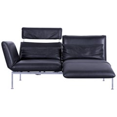 Brühl & Sippold Roro Designer Leather Sofa Black Chaise Longue