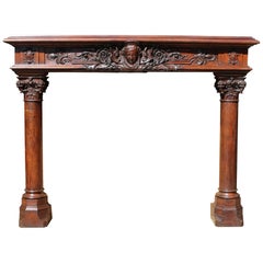 Impressive 19th Century French Renaissance Carved Oak Fire Surround