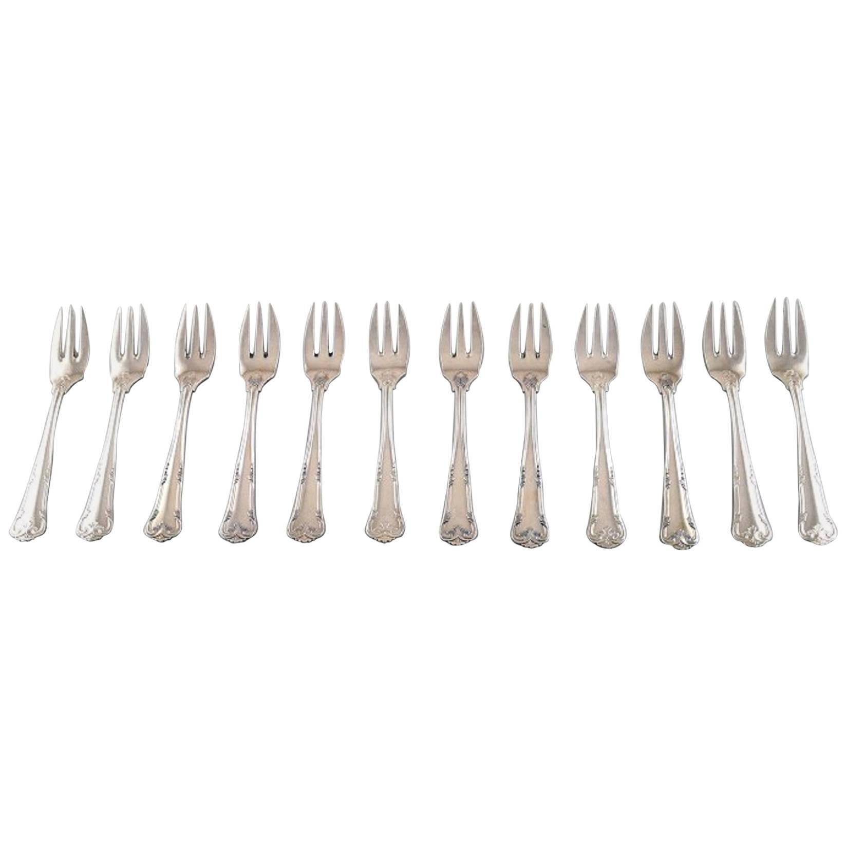12 Pastry Forks, Cohr, Denmark, "Herregaard" Silver Cutlery