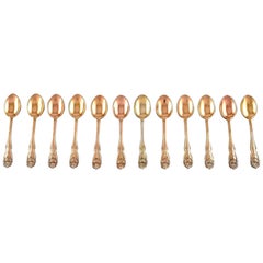 Vintage 12 Danish Mocha Spoons in Gilded Silver, Approximate 1930s