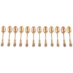 12 Danish Mocha Spoons in Gilded Silver, Approximate 1930s