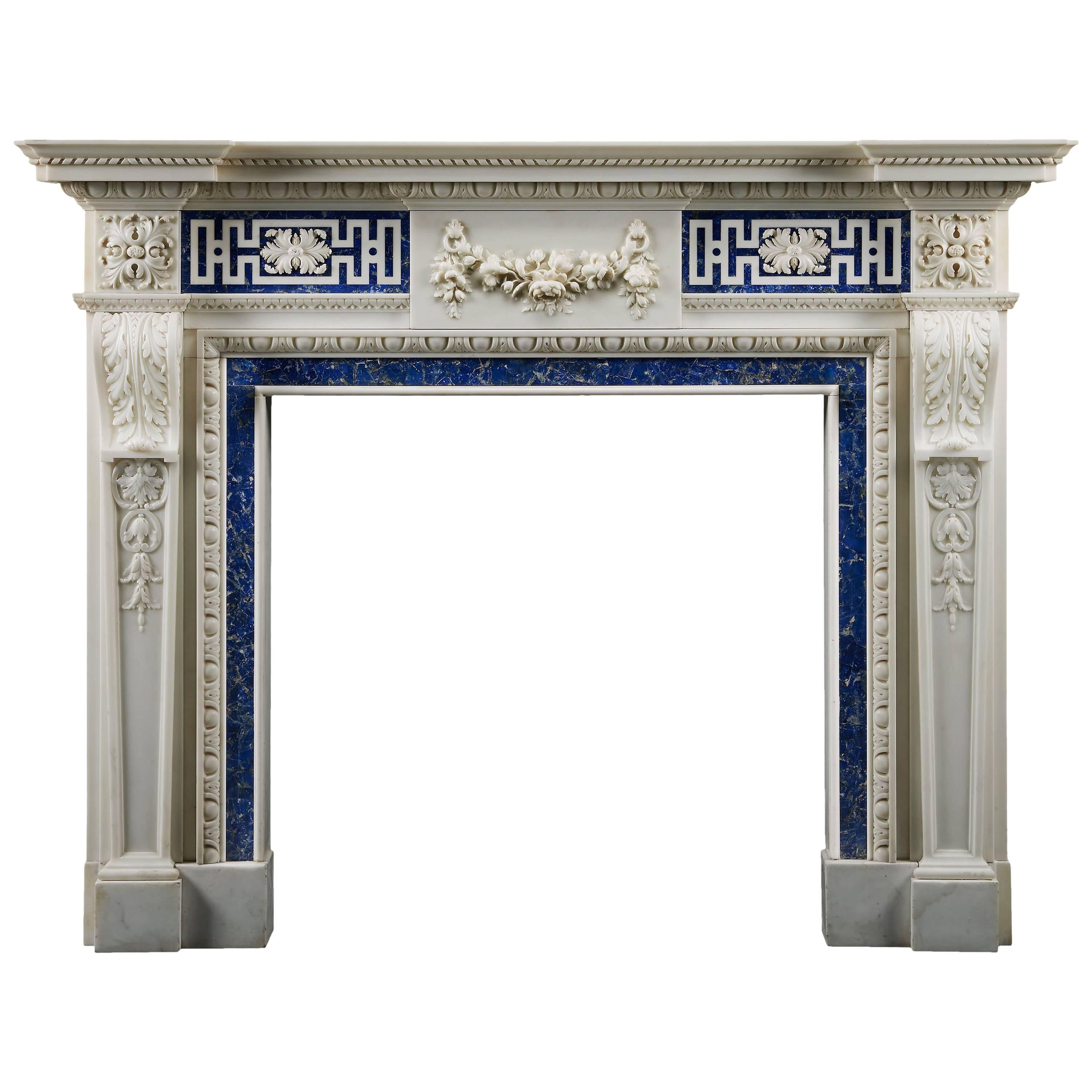 Impressive 18th Century Style Carved Statuary Marble Fireplace
