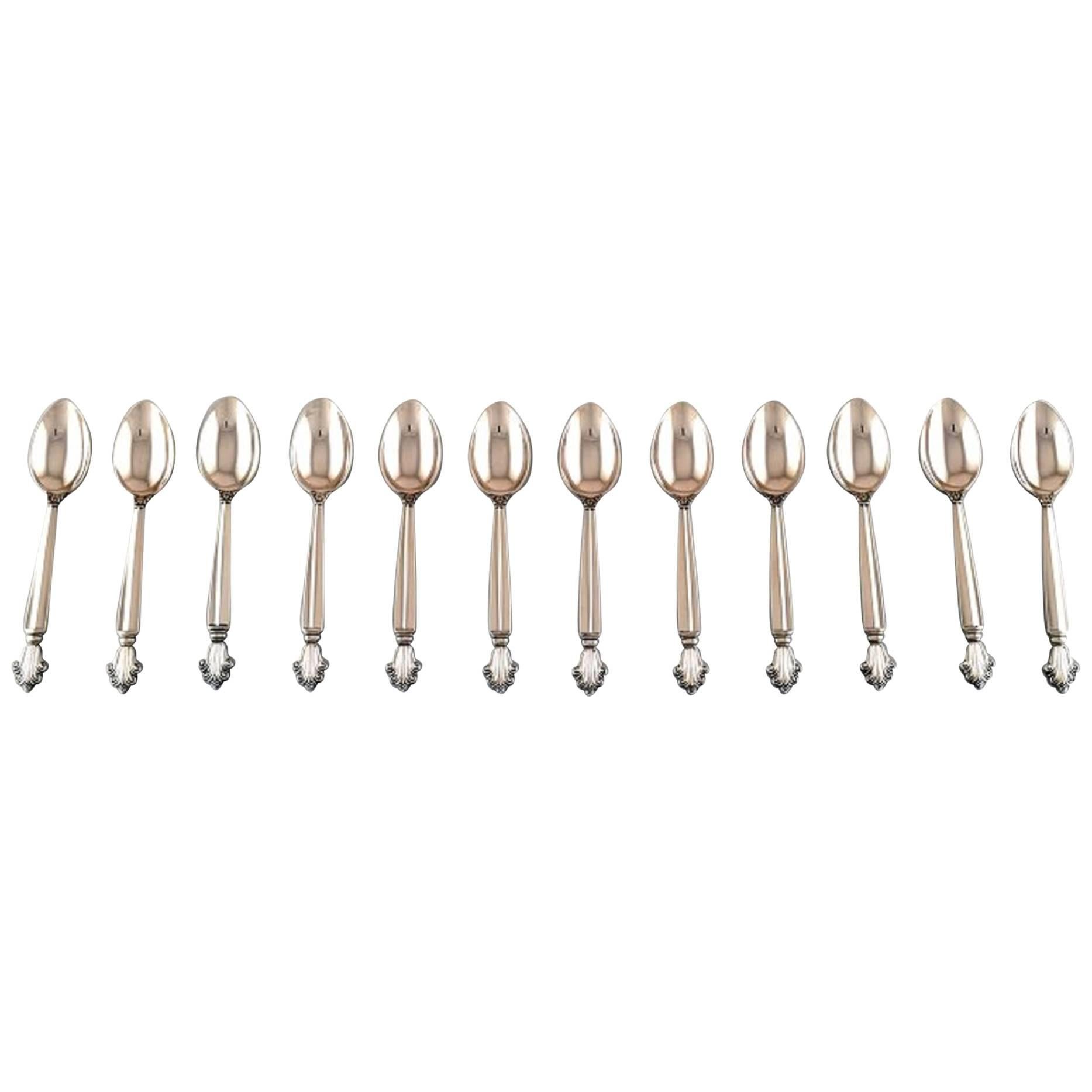 12 Georg Jensen Acanthus Sterling Silver, Tea Spoons For Sale