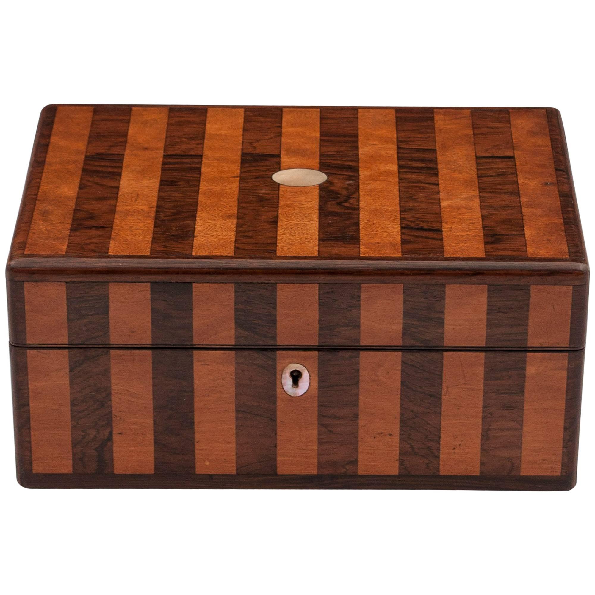 Antique Striped Mahogany and Satinwood Jewellery Box