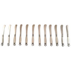 12 Early Georg Jensen Acanthus Silver, Butter Knives in Full Silver