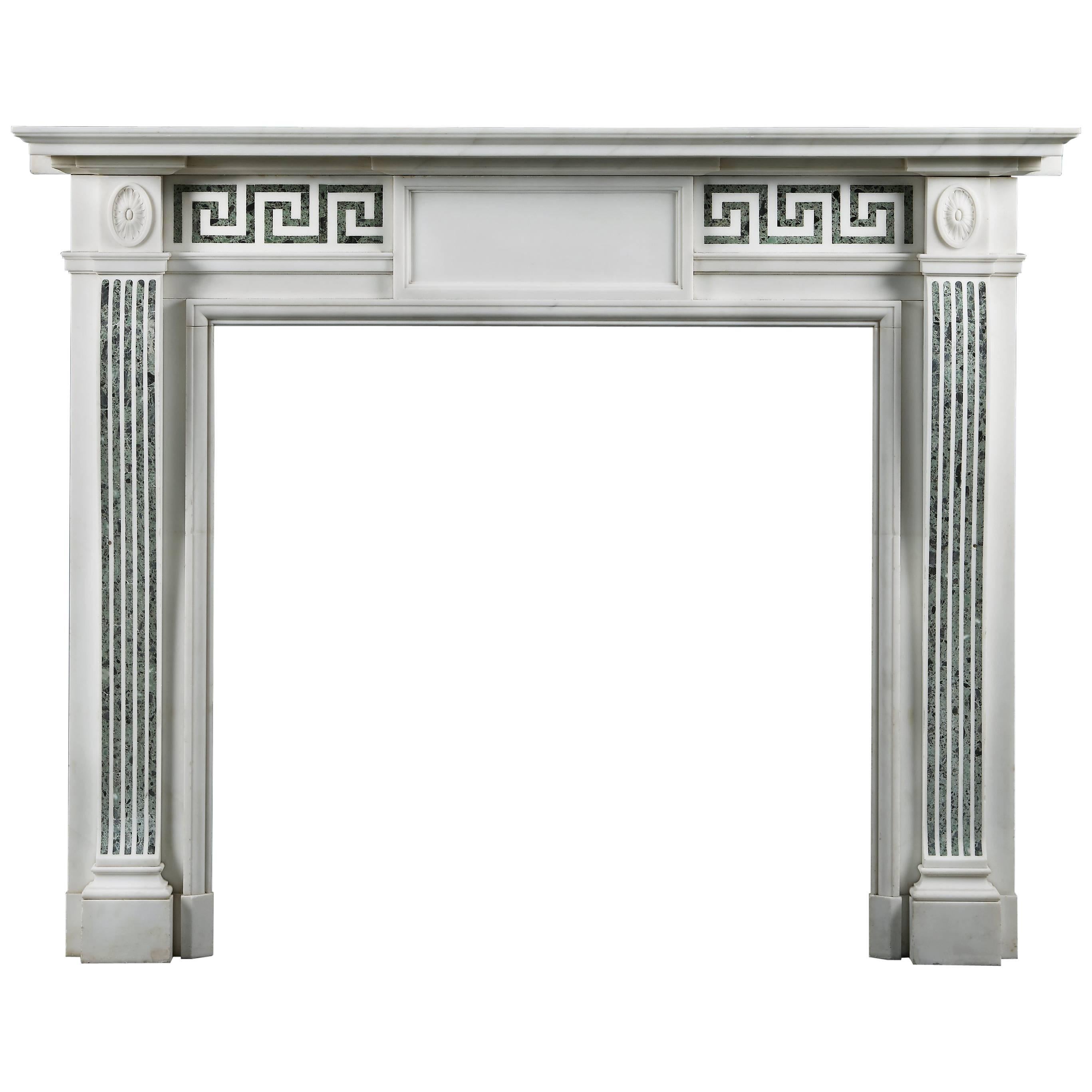 19th Century Statuary and Antico Verde Marble Fireplace