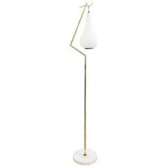 Brass Floor Lamp with White Opaline Drop Glass