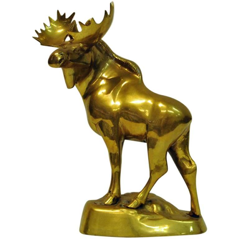 Majestic Brass Moose Figurine Statue
