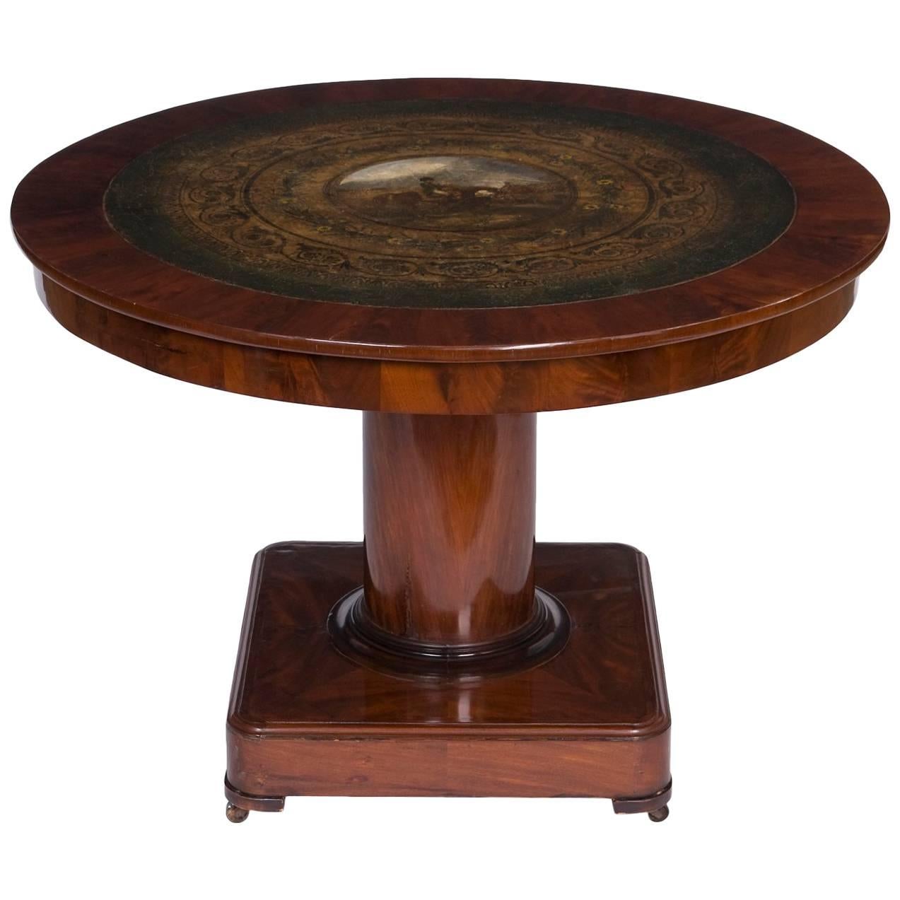 Rare Saloon Table with Painting from Belgium