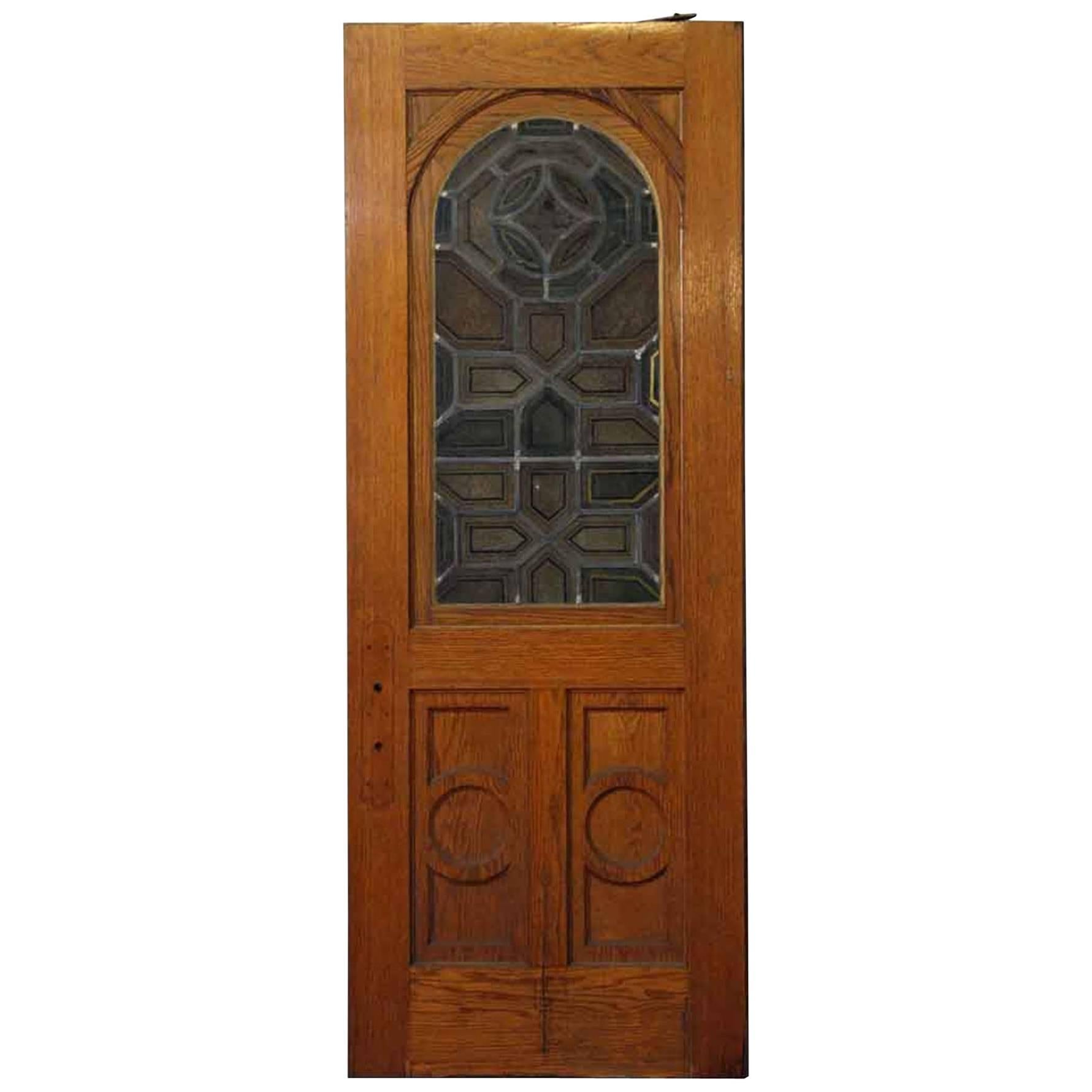 1870s Arched Stained Glass Swinging Wood Church Door