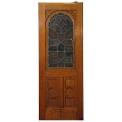 1870s Arched Stained Glass Swinging Wood Church Door