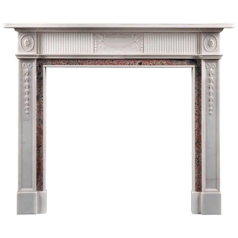Antique Late 19th Century Statuary and Tiree Marble Fireplace For Sale