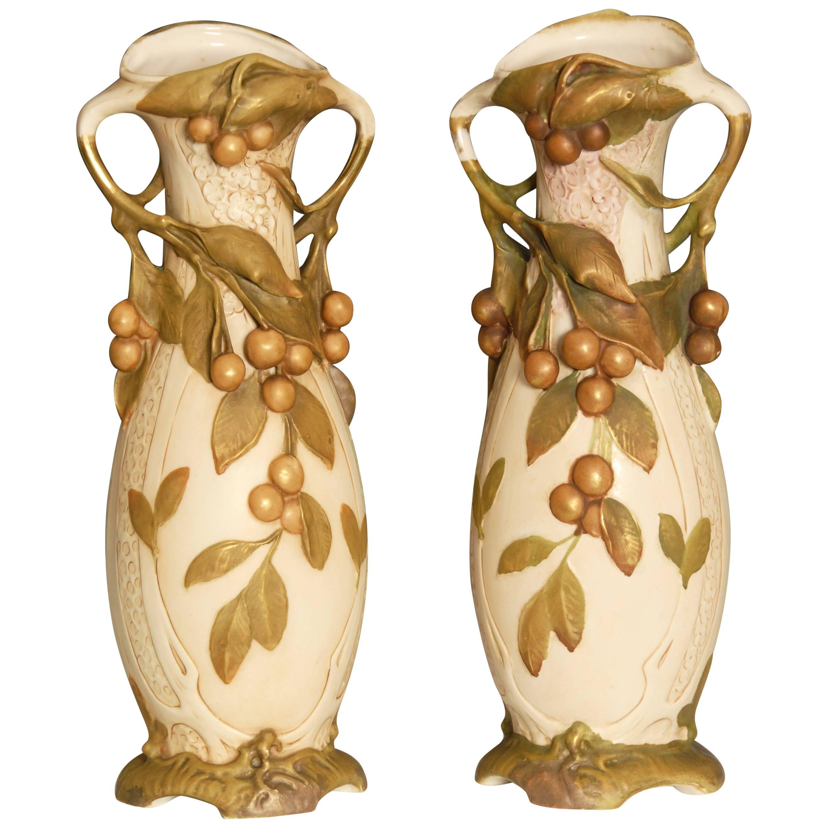 Pair of Art Nouveau Royal Dux Vases For Sale