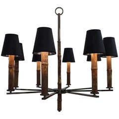 Six-Arm Nickeled Brass and Bamboo Chandelier "Grove" Made in Italy