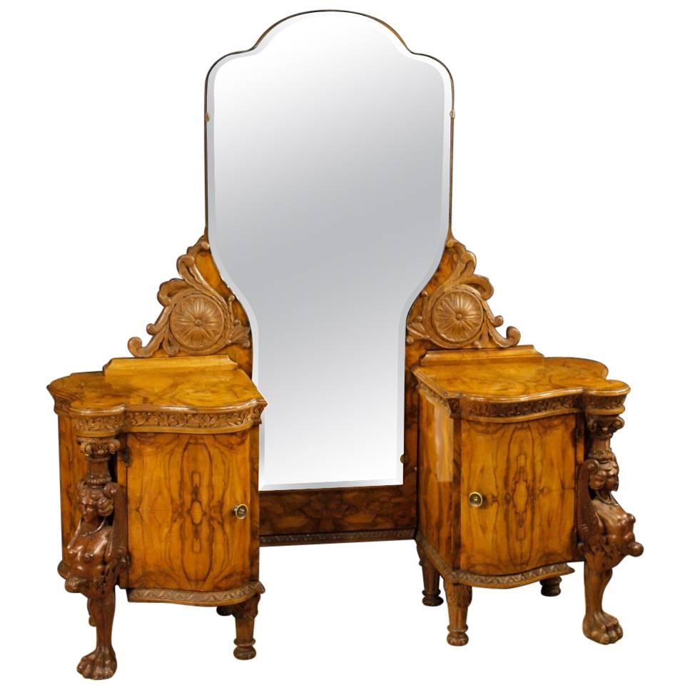 Italian Cheval Mirror in Walnut and Burl Walnut Wood from 20th Century