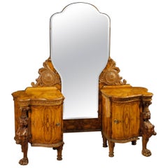 Italian Cheval Mirror in Walnut and Burl Walnut Wood from 20th Century