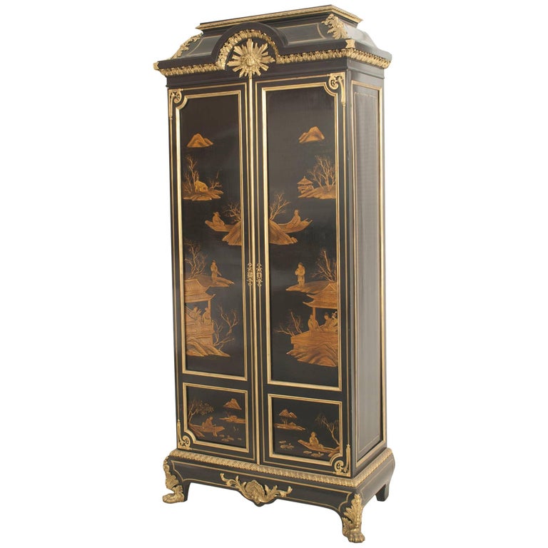 French Victorian Chinoiserie Decorated Armoire For Sale at 1stDibs