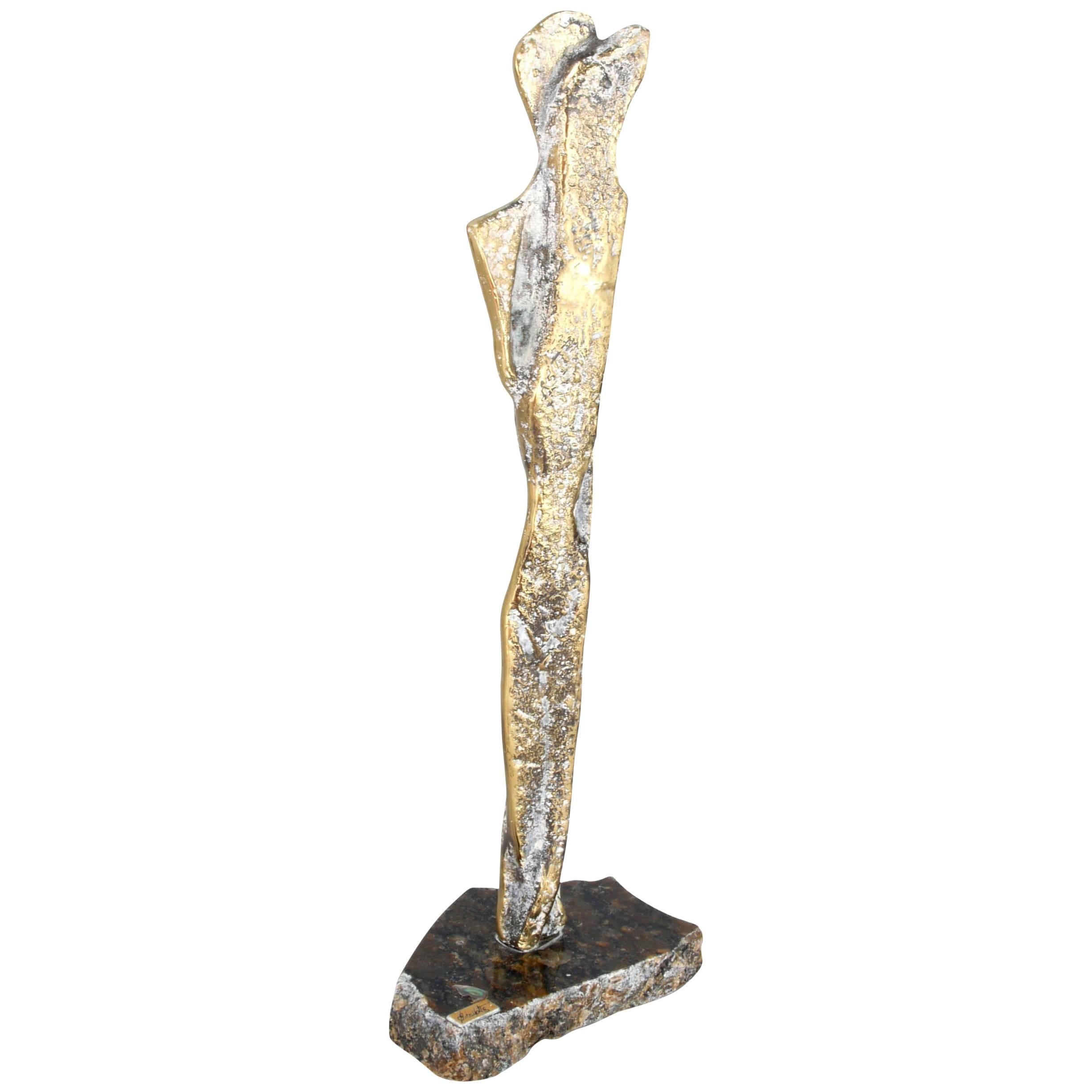 Brass Sculpture on Marble Base, Signed
