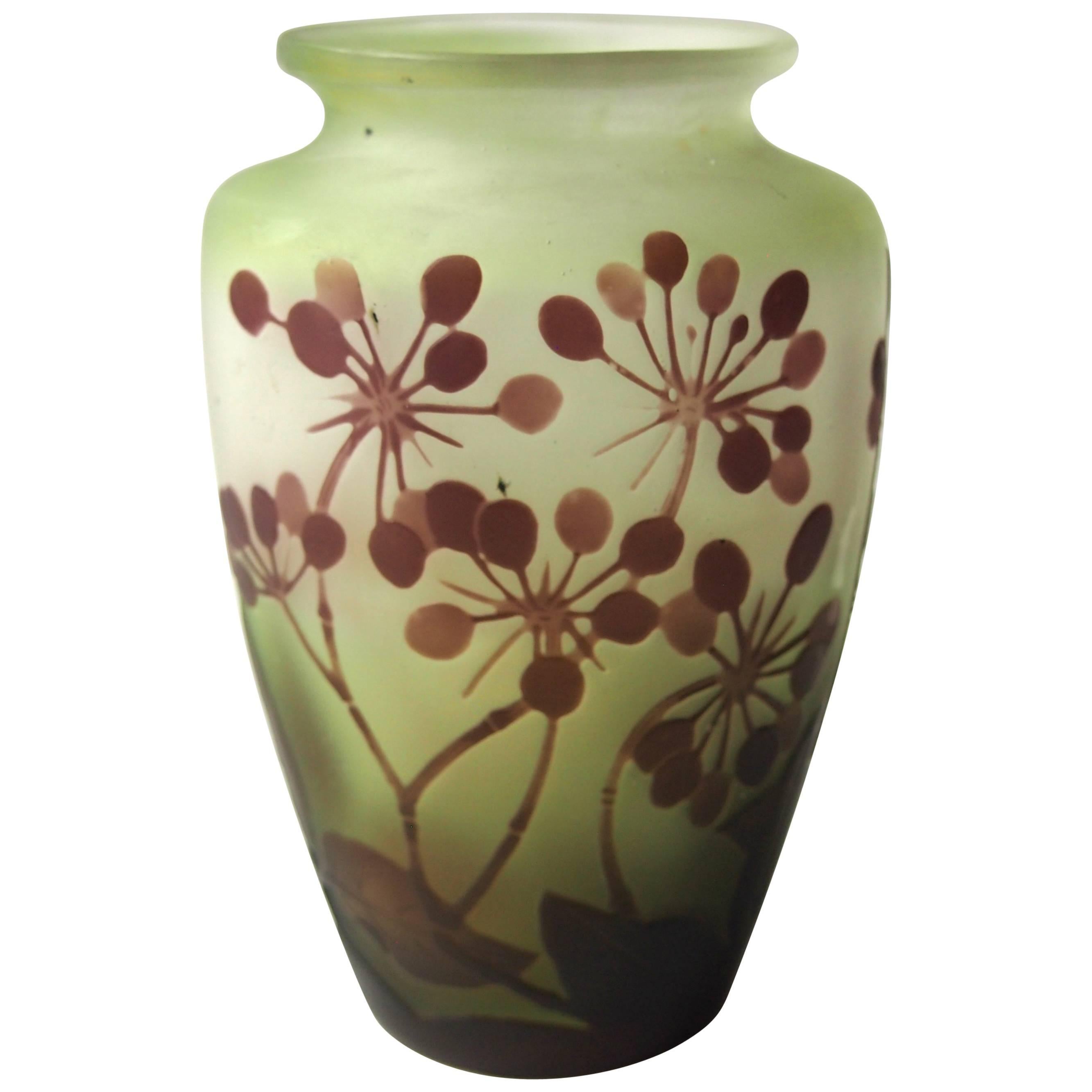 Art Nouveau Emile Galle Cameo Vase with D'Ombelles