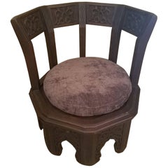 Low Moroccan Cedar Wooden Chair, Round