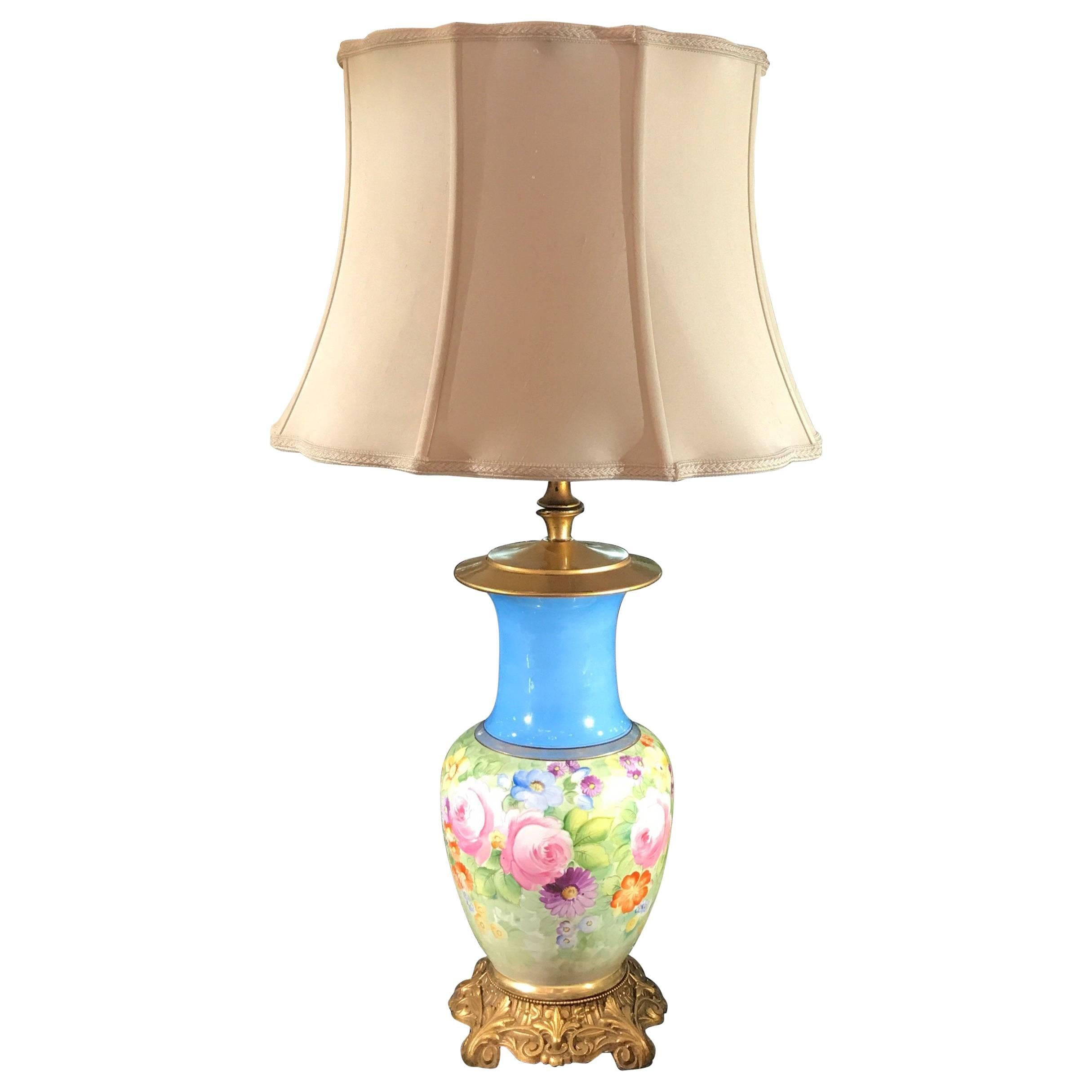 French Hand-Painted Porcelain Lamp
