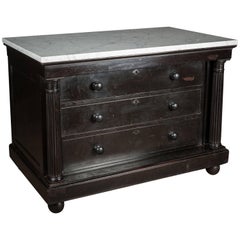 Anglo-Indian Ebonized Hardwood Commode with Three Drawers and Carrara Marble