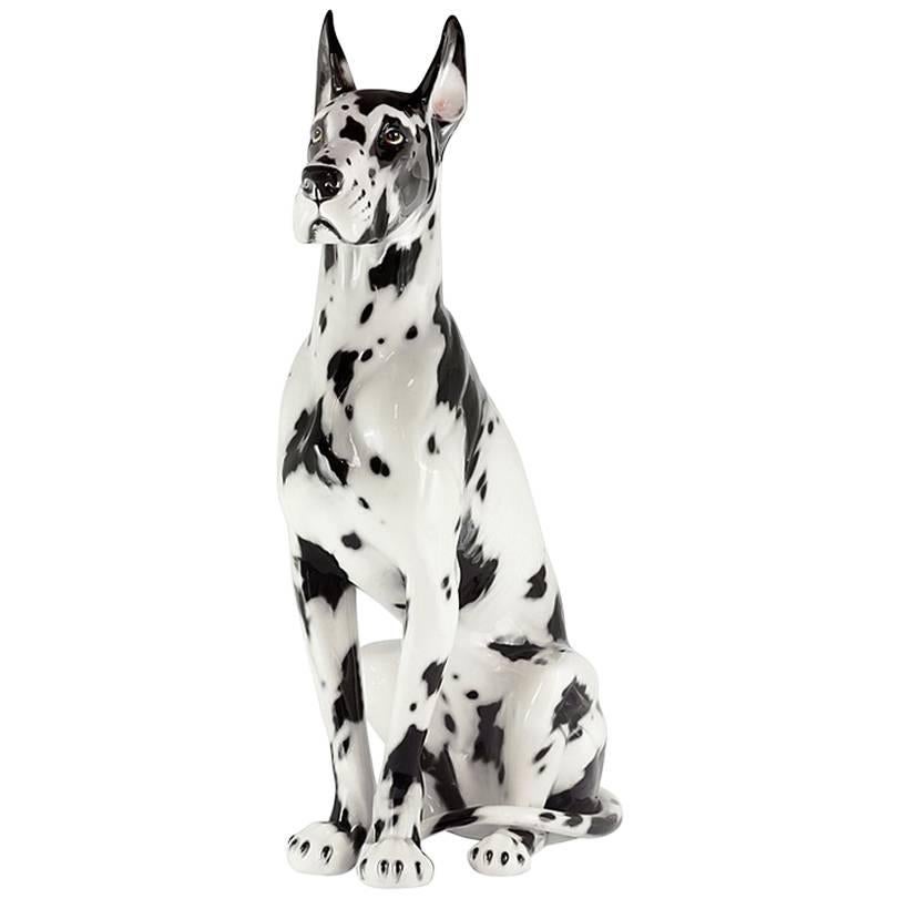 Danish Dog Sculpture in Hand-Painted Ceramic
