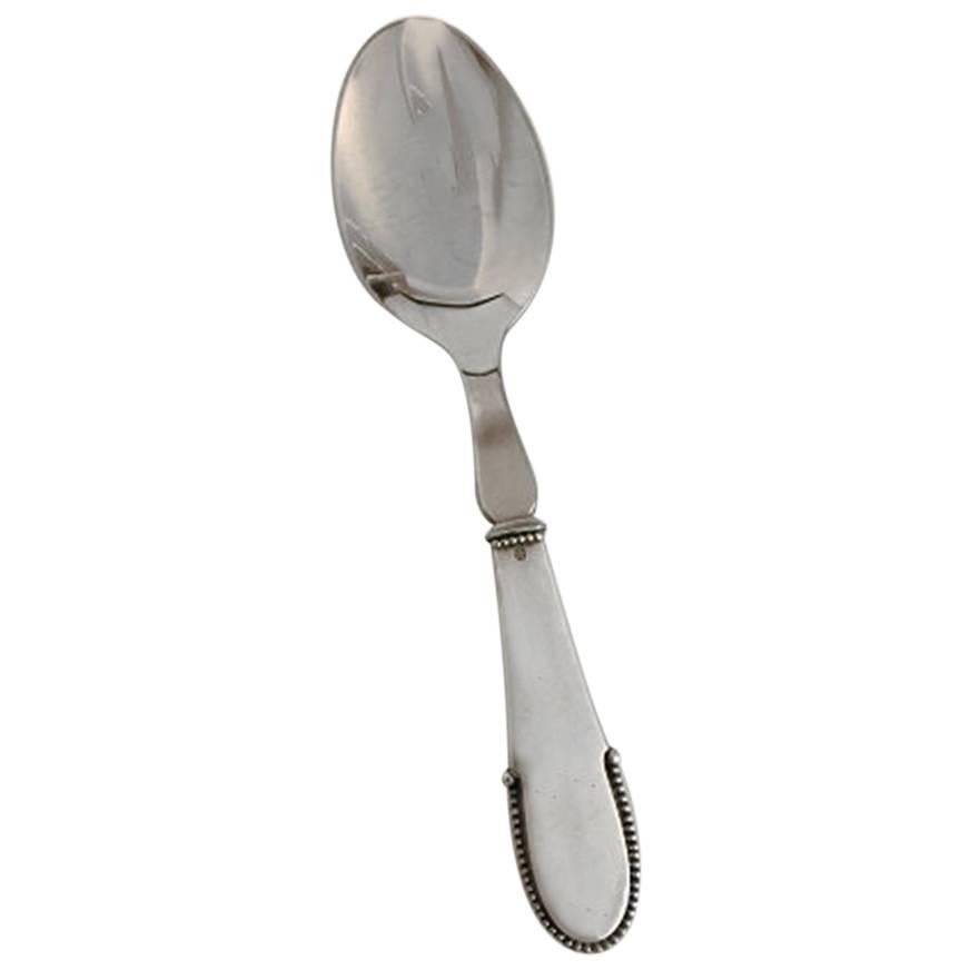 Georg Jensen Beaded Serving Spoon in Sterling Silver and Steel For Sale