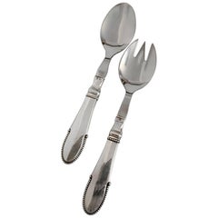 Georg Jensen Beaded Salad Serving Set in Steel and Sterling Silver