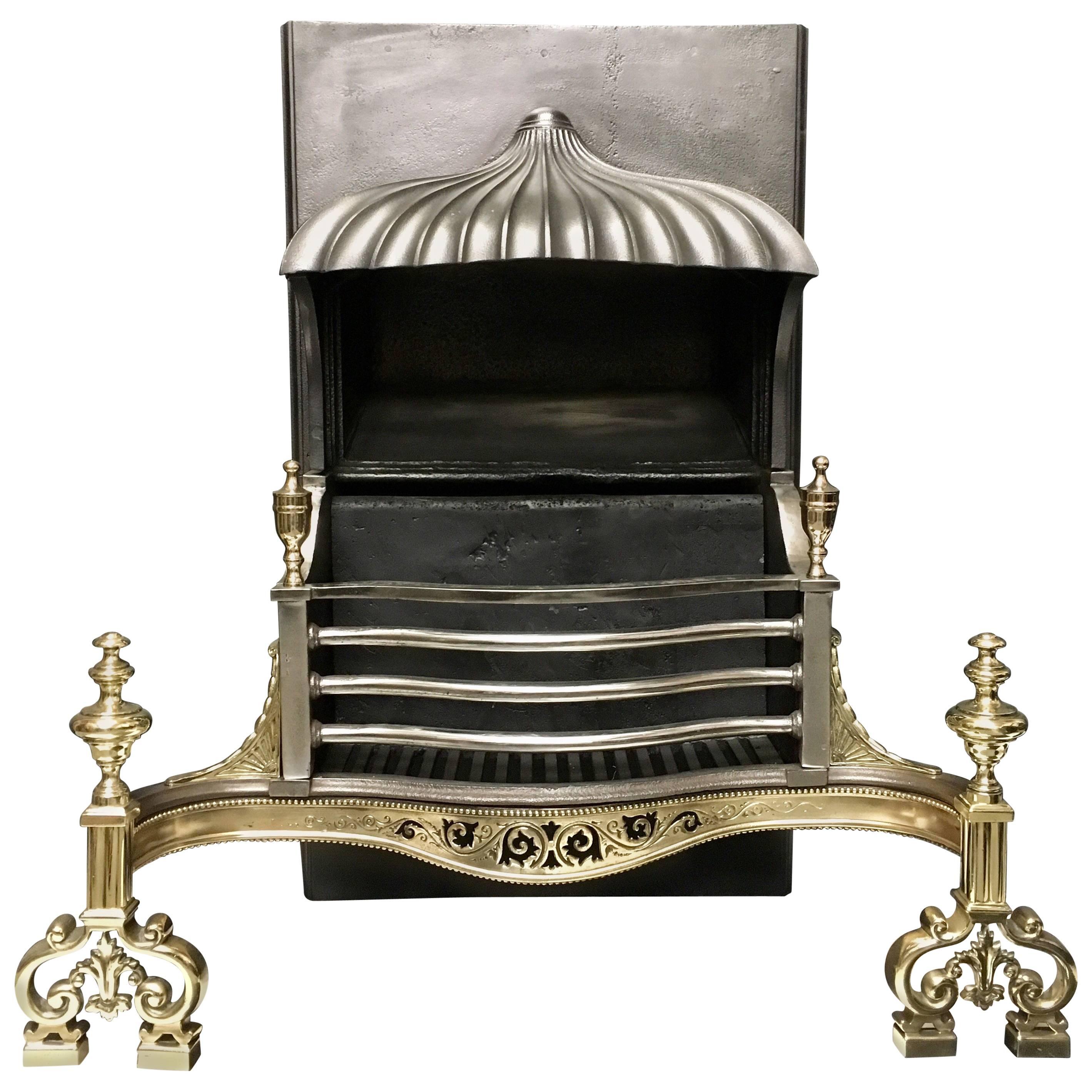 Ancien panier à grille de cheminée victorien à capuche de style néoclassique du 19ème siècle