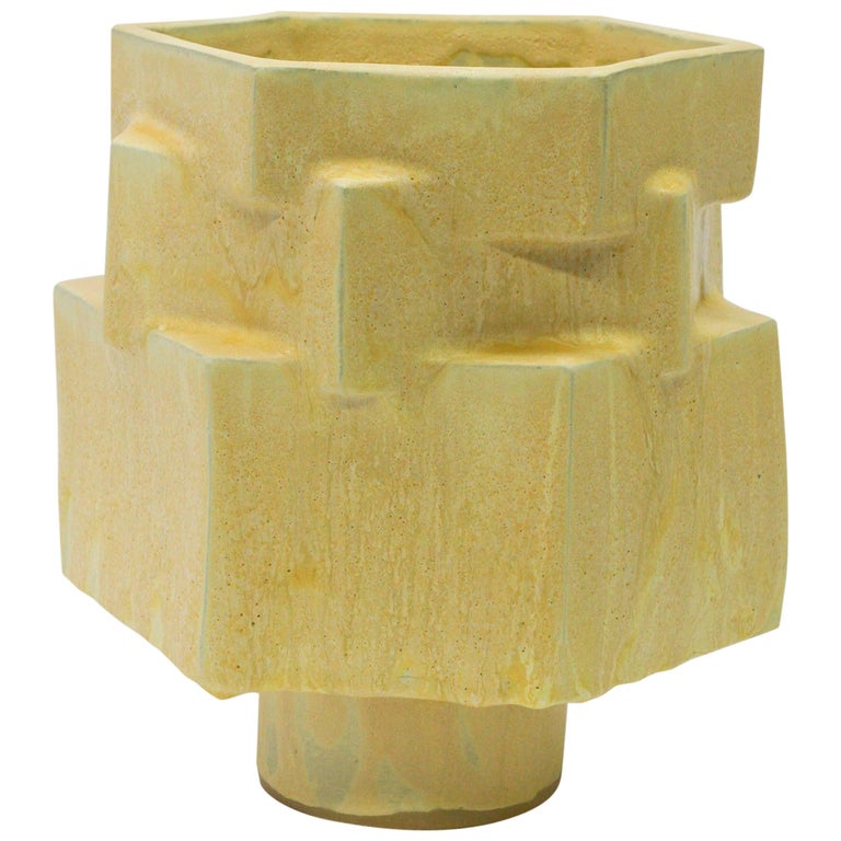 Large Contemporary Ceramic Yellow Hexagon Planter For At 1stdibs Large Contemporary Ceramic Yellow Hexagon Planter For