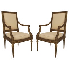 Pair of French Louis XVI Style ‘19th Century’ Gilt Open Armchairs