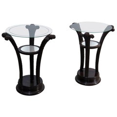 Pair of Hollywood Regency Style Glass Top End Tables