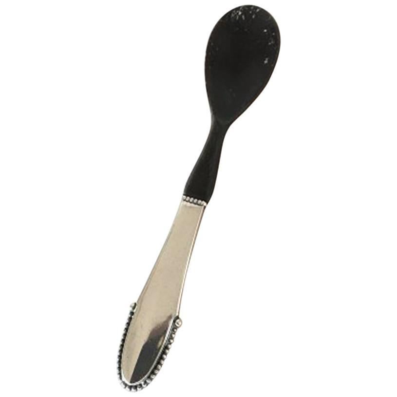 Georg Jensen Sterling Silver Beaded Serving Spoon with Horn For Sale
