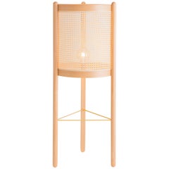 Contemporary Noce Floor Column, Brazilian Wood and Natural Straw