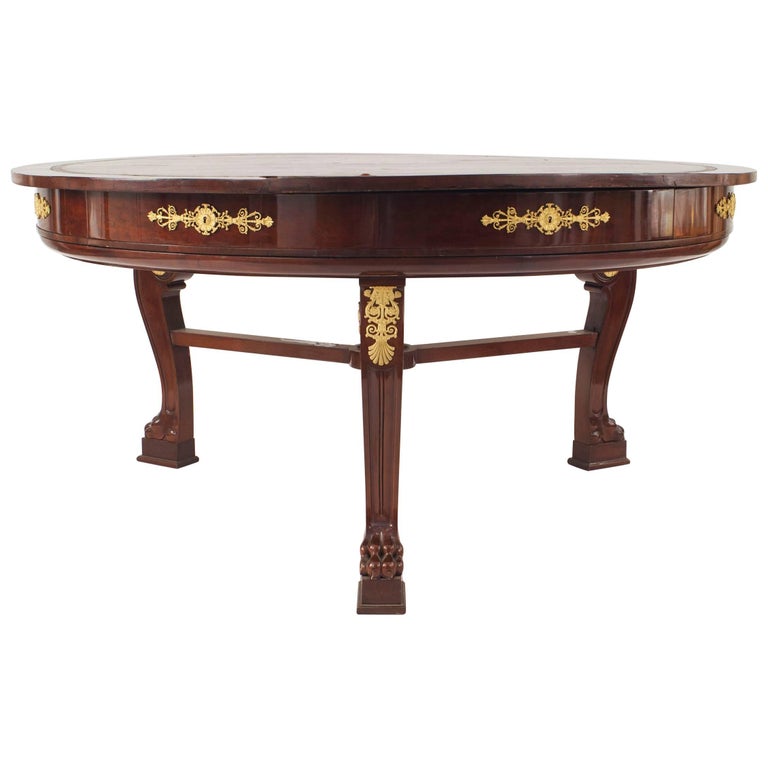 French Empire Mahogany and Gilt Bronze Trim Round Centre Table For Sale
