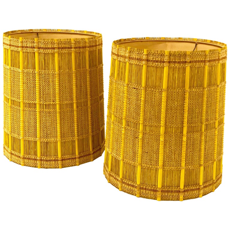 Pair of MidCentury Modern Tall Drum Cylinder Lamp Shades by Maria Kipp