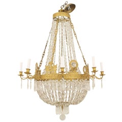 Lustre Empire français en bronze doré et cristal