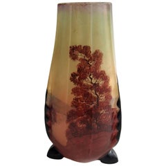 French Art Deco Becken and Richie Enameled Landscape Glass Vase