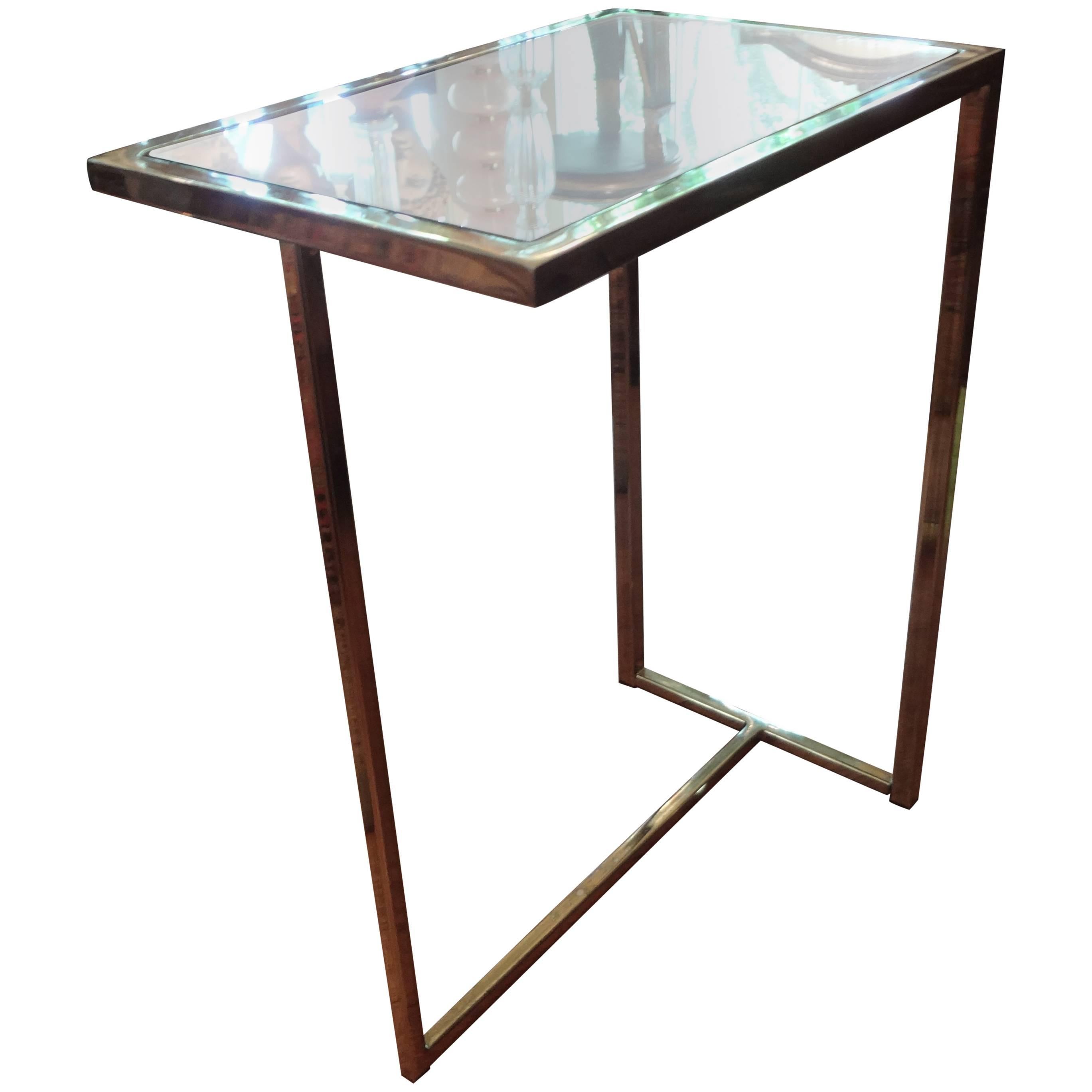Mid-Century Modern Brass Table with Mirrored Top