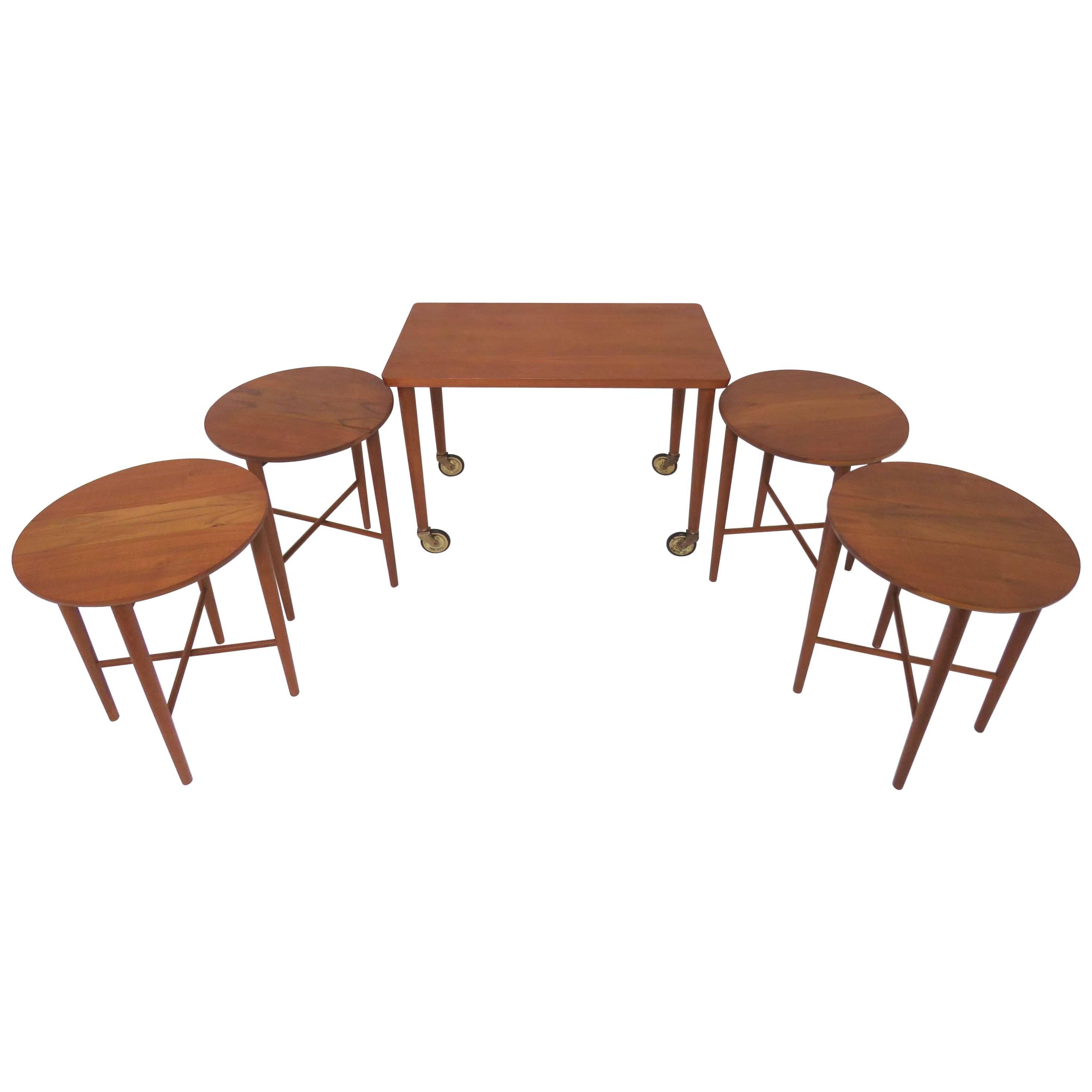 Bent Hundevad Danish Teak Nesting Tables or Serving Tables Set, circa 1960s