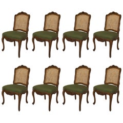 Vintage Set of 8 French Provincial Louis XV Green Side Chairs