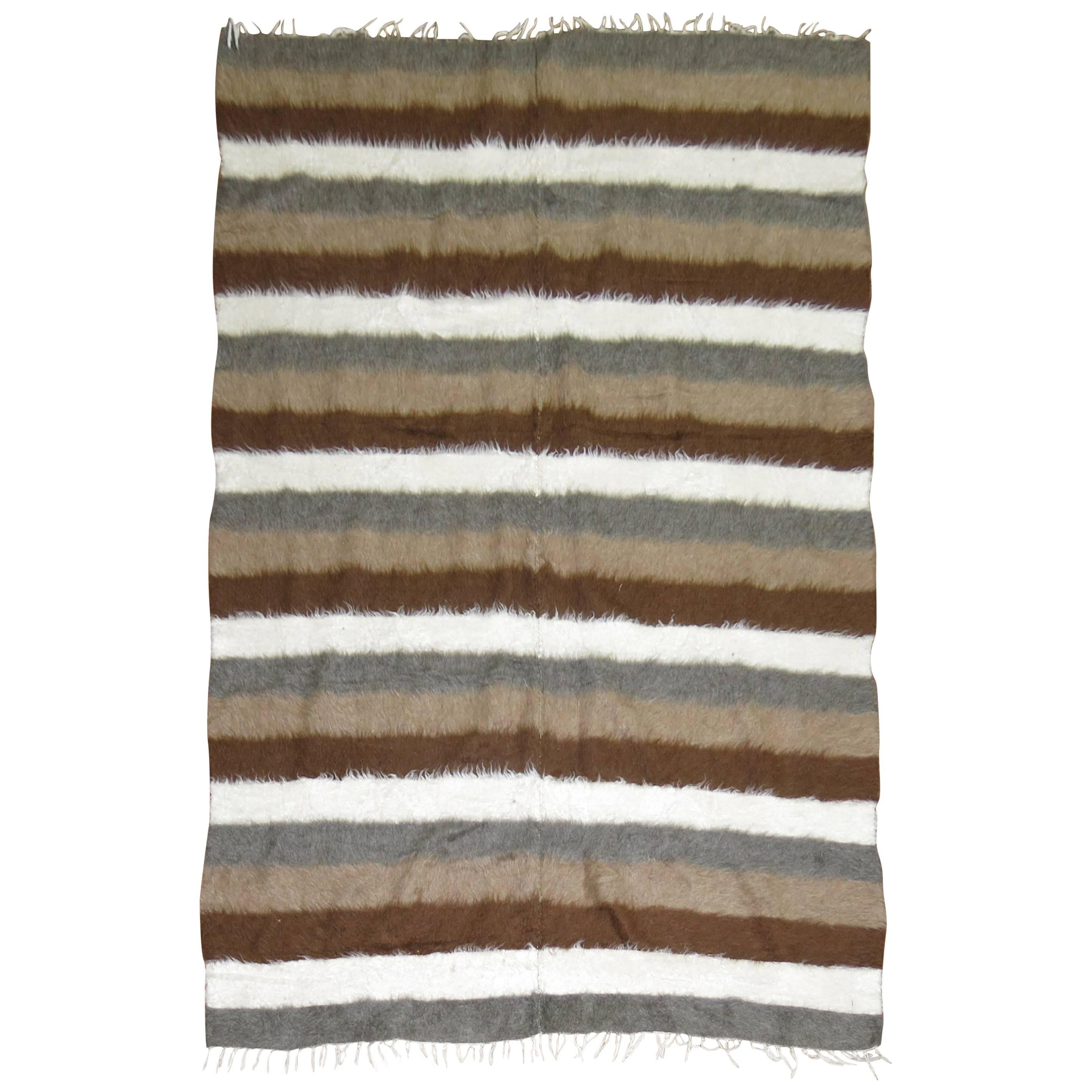 Sirt Vintage Turkish Striped Mohair Rug For Sale