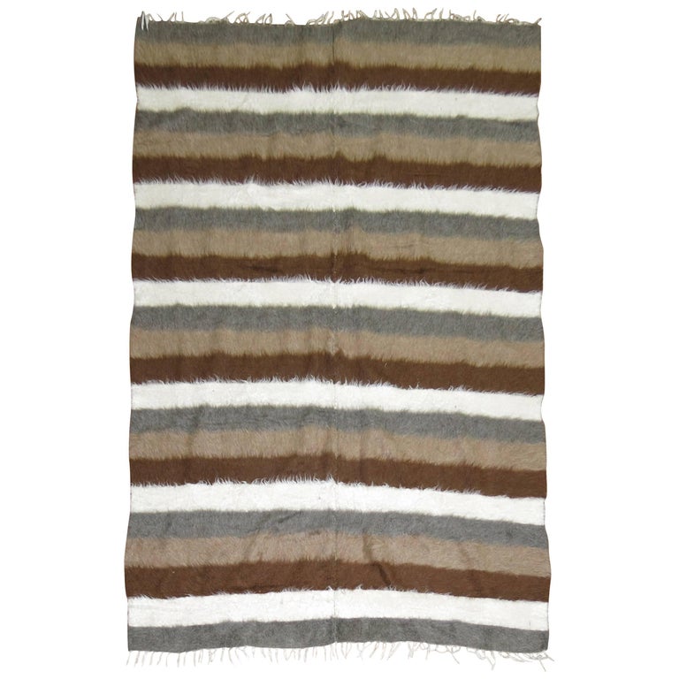 Sirt Vintage Turkish Striped Mohair Rug For Sale at 1stDibs