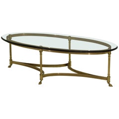 Retro Brass and Glass Midcentury Labarge Hoof Cocktail Table Regency Modern