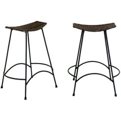 Set of Two Stacking Bar Stools in Wicker Cane