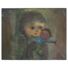 Vintage Karnig Nalbandian 'Blue Doll' Oil on Canvas, 1953