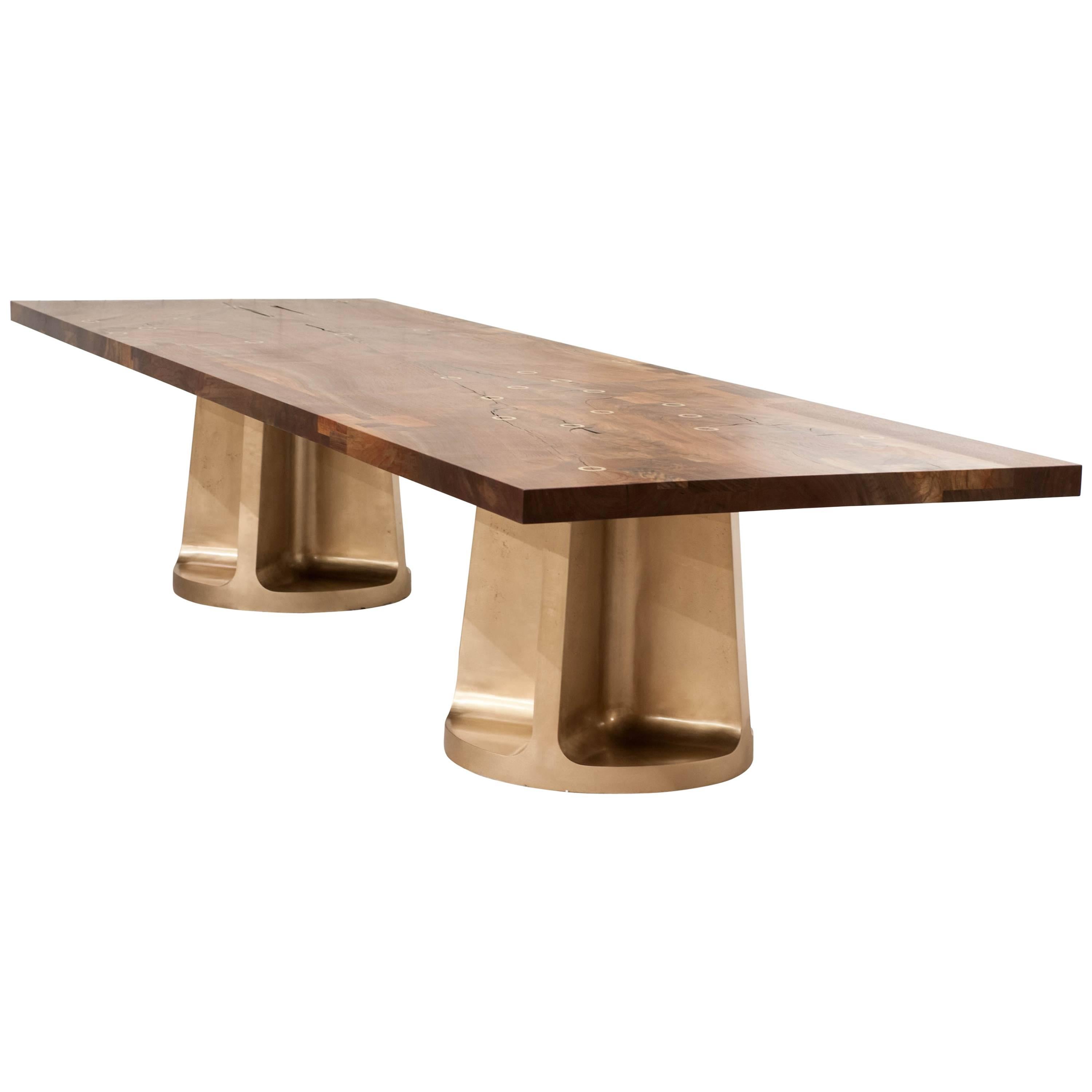 Bronze Neolith Double Leg Claro Walnut Dining Table