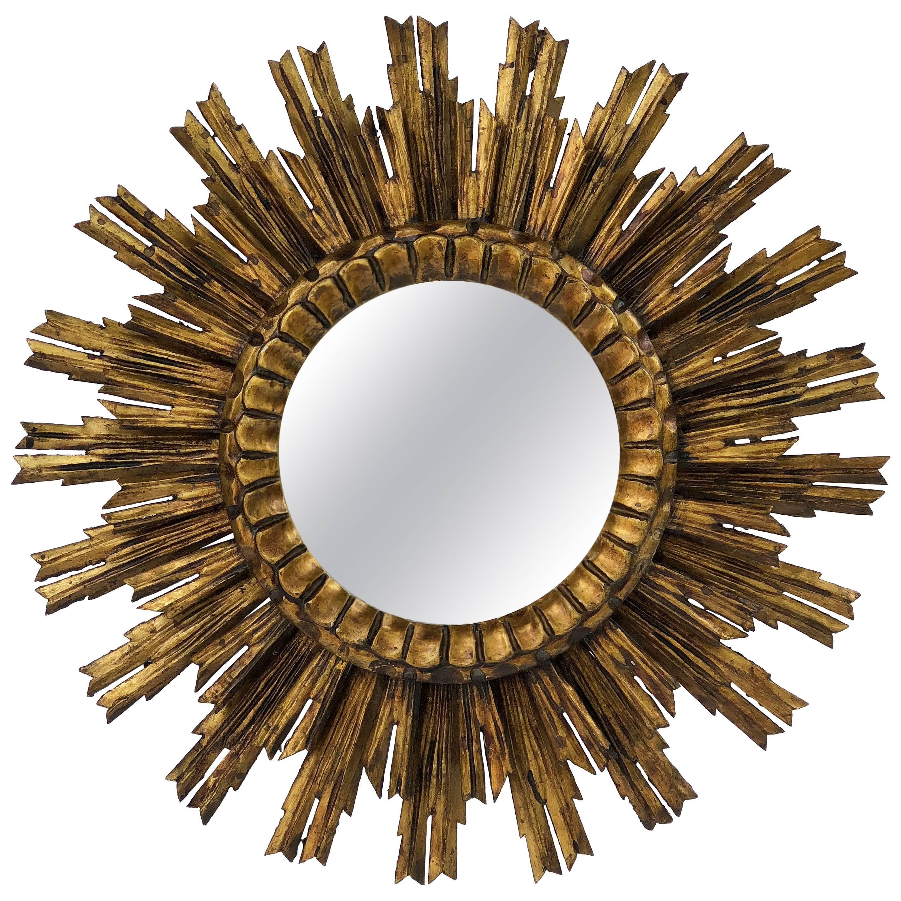 French Gilt Starburst or Sunburst Mirror (Diameter 24)