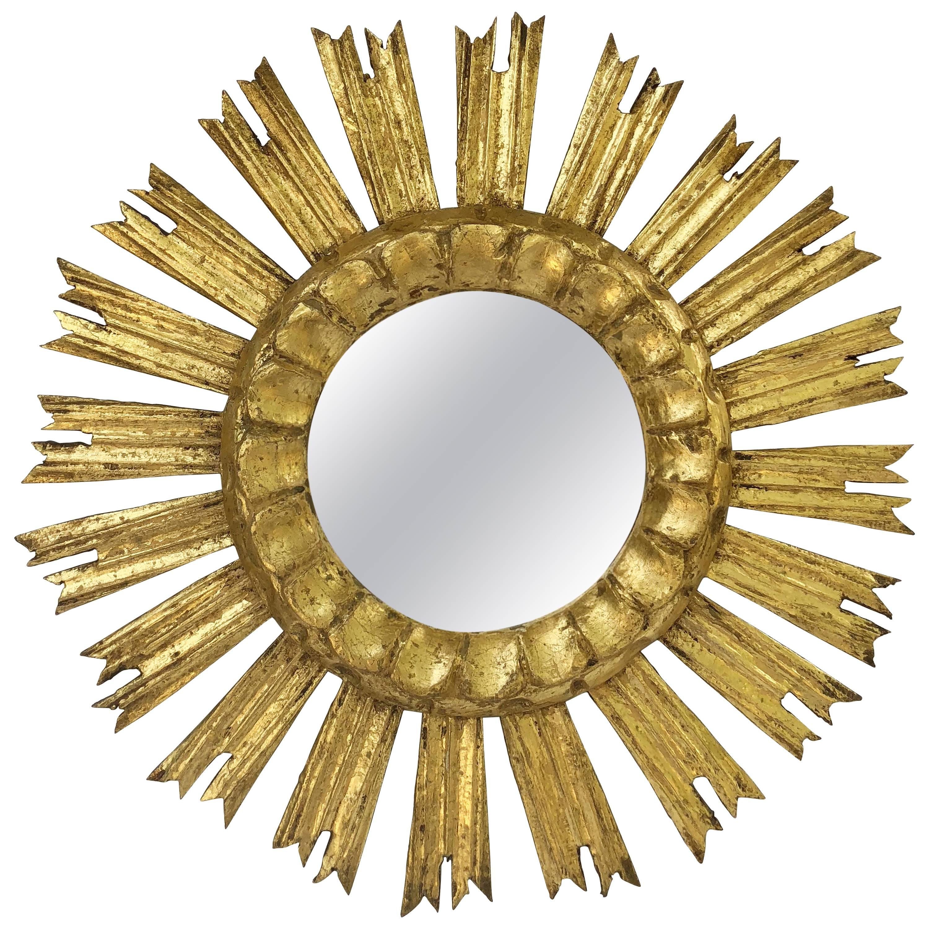 French Gilt Starburst or Sunburst Mirror (Diameter 16)